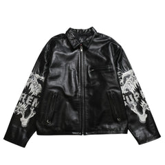 新品同様 SUPREME シュプリーム ワイズ バイ ヨウジヤマモト 25AW レザージャケット カウハイドレザー ブラック ホワイト シルバー金具 サイズL 中古 4a009229