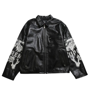 新品同様 SUPREME シュプリーム ワイズ バイ ヨウジヤマモト 25AW レザージャケット カウハイドレザー ブラック ホワイト シルバー金具 サイズL 中古 4a009229