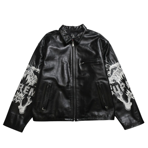 新品同様 SUPREME シュプリーム ワイズ バイ ヨウジヤマモト 25AW レザージャケット カウハイドレザー ブラック ホワイト シルバー金具 サイズL 中古 4a009229