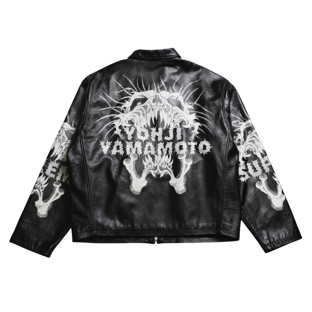 新品同様 SUPREME シュプリーム ワイズ バイ ヨウジヤマモト 25AW レザージャケット カウハイドレザー ブラック ホワイト シルバー金具 サイズL 中古 4a009229