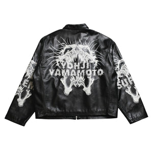 新品同様 SUPREME シュプリーム ワイズ バイ ヨウジヤマモト 25AW レザージャケット カウハイドレザー ブラック ホワイト シルバー金具 サイズL 中古 4a009229