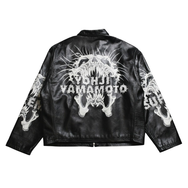 新品同様 SUPREME シュプリーム ワイズ バイ ヨウジヤマモト 25AW レザージャケット カウハイドレザー ブラック ホワイト シルバー金具 サイズL 中古 4a009229