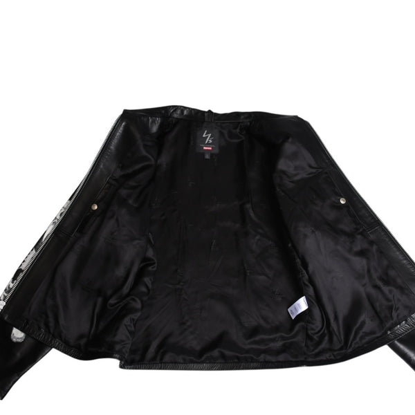 新品同様 SUPREME シュプリーム ワイズ バイ ヨウジヤマモト 25AW レザージャケット カウハイドレザー ブラック ホワイト シルバー金具 サイズL 中古 4a009229