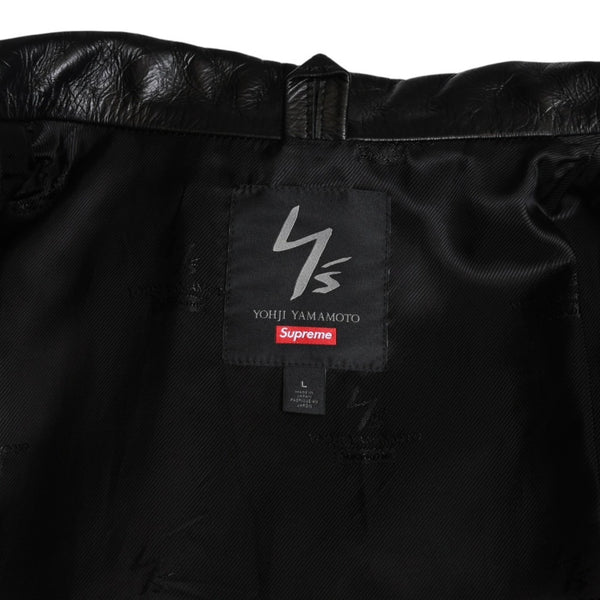 新品同様 SUPREME シュプリーム ワイズ バイ ヨウジヤマモト 25AW レザージャケット カウハイドレザー ブラック ホワイト シルバー金具 サイズL 中古 4a009229