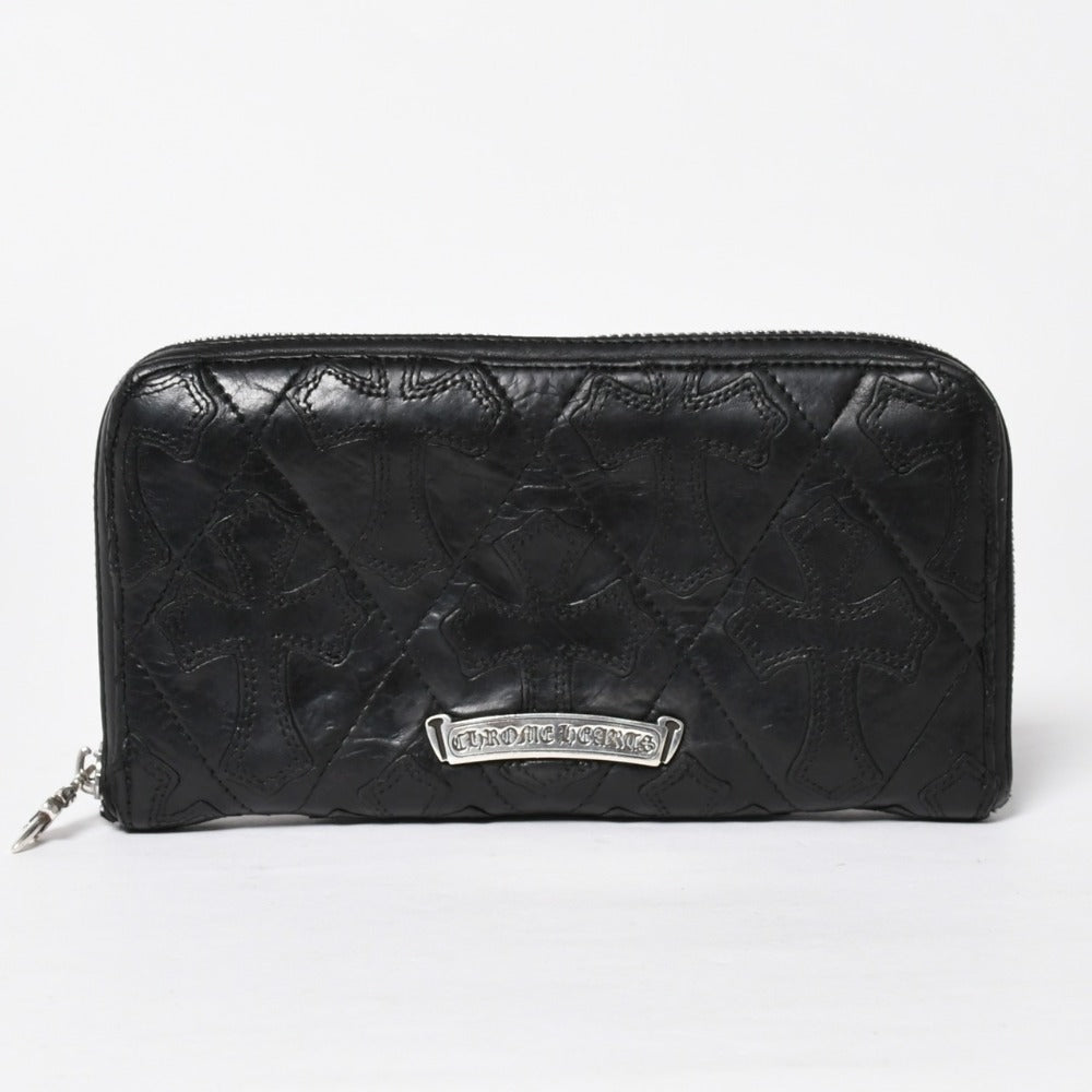 CHROME HEARTS REC F ZIP QUILTED REC F ZIP Quilted Long Wallet Cemetery Cross Patch Silver 925 Good Condition Used 4a009196