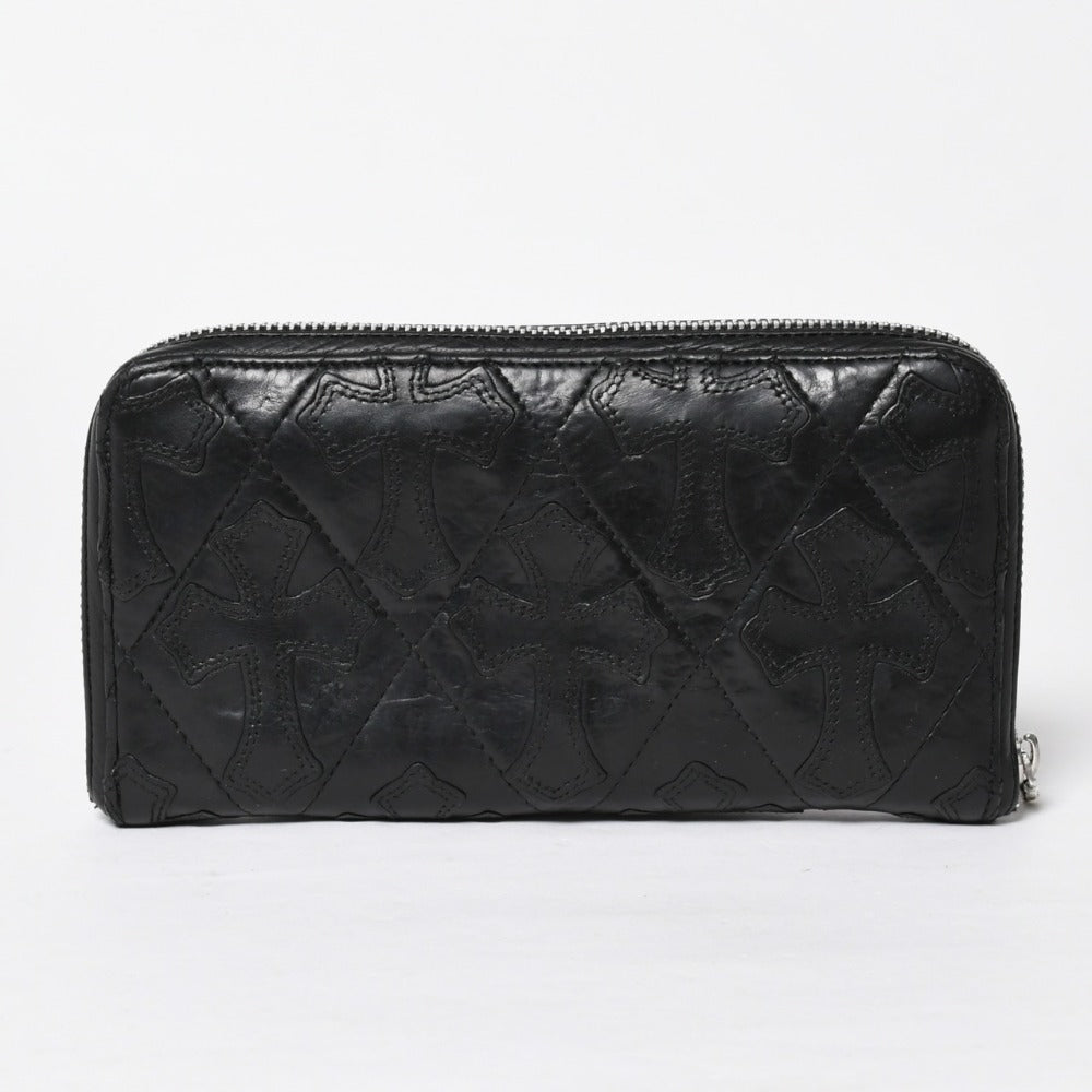 CHROME HEARTS REC F ZIP QUILTED REC F ZIP Quilted Long Wallet Cemetery Cross Patch Silver 925 Good Condition Used 4a009196