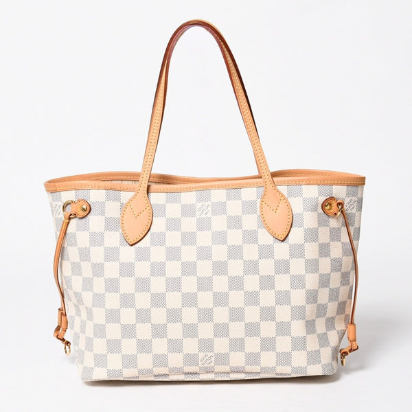 極美品 LOUIS VUITTON ルイヴィトン ネヴァーフルPM トートバッグ N51110 ダミエ アズール キャンバス SD4187 ホワイト ゴールド金具 中古 4a009131