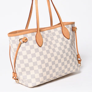 極美品 LOUIS VUITTON ルイヴィトン ネヴァーフルPM トートバッグ N51110 ダミエ アズール キャンバス SD4187 ホワイト ゴールド金具 中古 4a009131