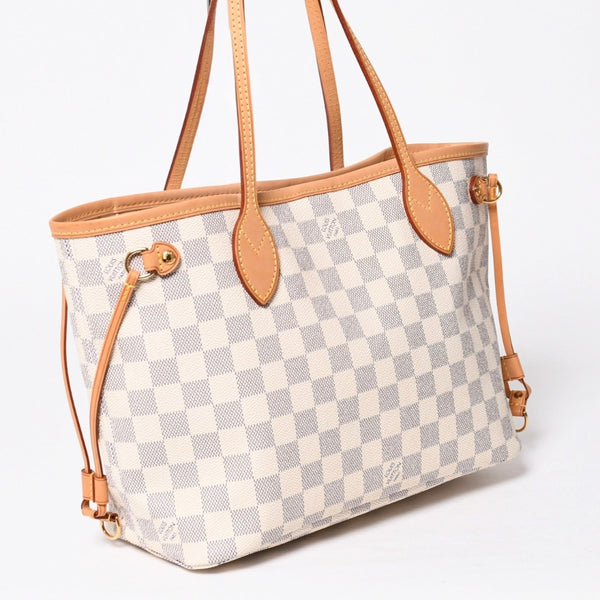 極美品 LOUIS VUITTON ルイヴィトン ネヴァーフルPM トートバッグ N51110 ダミエ アズール キャンバス SD4187 ホワイト ゴールド金具 中古 4a009131