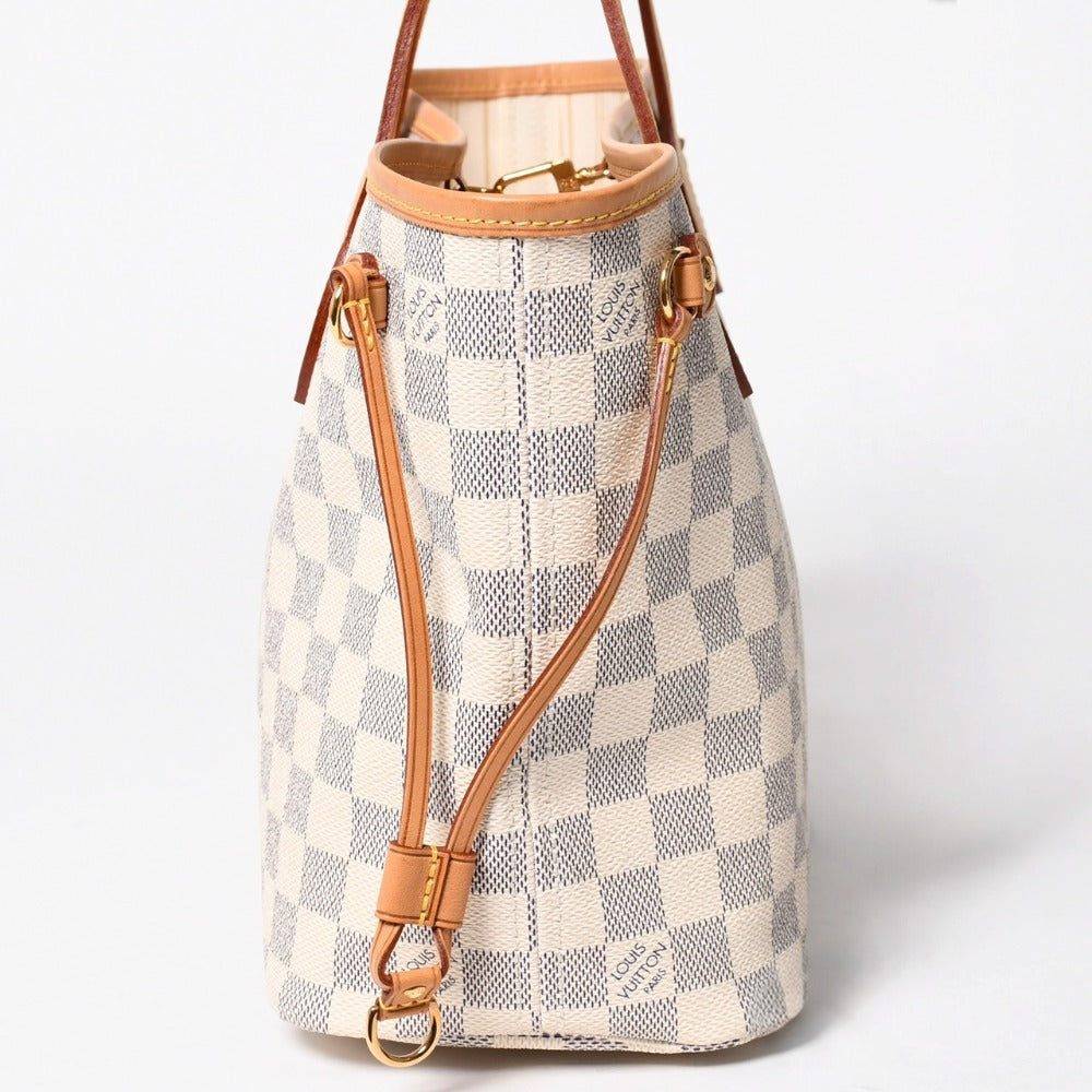 Very Good Condition LOUIS VUITTON Neverfull PM Tote Bag N51110 Damier Azur Canvas SD4187 White Gold Hardware Used 4a009131