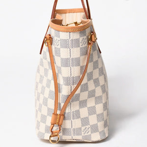 極美品 LOUIS VUITTON ルイヴィトン ネヴァーフルPM トートバッグ N51110 ダミエ アズール キャンバス SD4187 ホワイト ゴールド金具 中古 4a009131