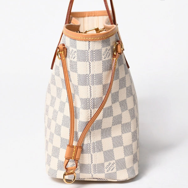 極美品 LOUIS VUITTON ルイヴィトン ネヴァーフルPM トートバッグ N51110 ダミエ アズール キャンバス SD4187 ホワイト ゴールド金具 中古 4a009131