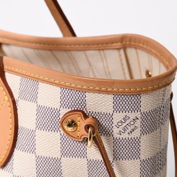 極美品 LOUIS VUITTON ルイヴィトン ネヴァーフルPM トートバッグ N51110 ダミエ アズール キャンバス SD4187 ホワイト ゴールド金具 中古 4a009131