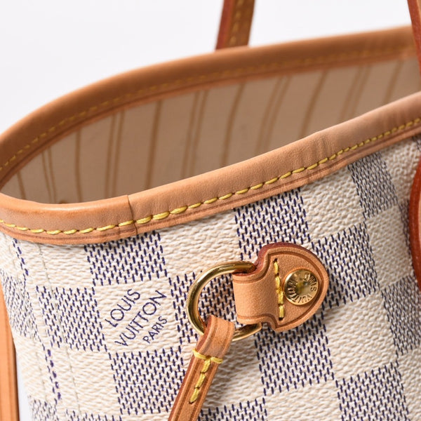 極美品 LOUIS VUITTON ルイヴィトン ネヴァーフルPM トートバッグ N51110 ダミエ アズール キャンバス SD4187 ホワイト ゴールド金具 中古 4a009131