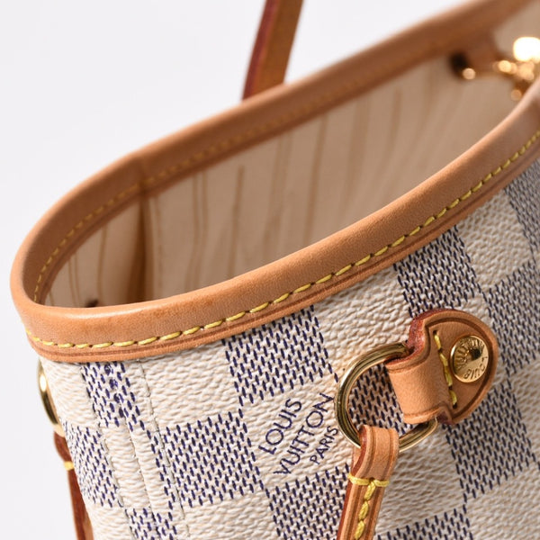 極美品 LOUIS VUITTON ルイヴィトン ネヴァーフルPM トートバッグ N51110 ダミエ アズール キャンバス SD4187 ホワイト ゴールド金具 中古 4a009131