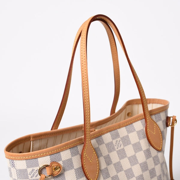 極美品 LOUIS VUITTON ルイヴィトン ネヴァーフルPM トートバッグ N51110 ダミエ アズール キャンバス SD4187 ホワイト ゴールド金具 中古 4a009131