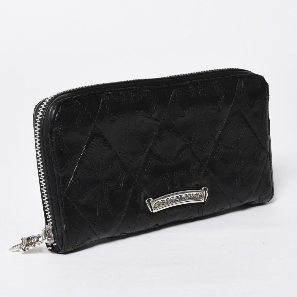 CHROME HEARTS REC F ZIP QUILTED REC F ZIP Quilted Long Wallet Cemetery Cross Patch Silver 925 Good Condition Used 4a009196