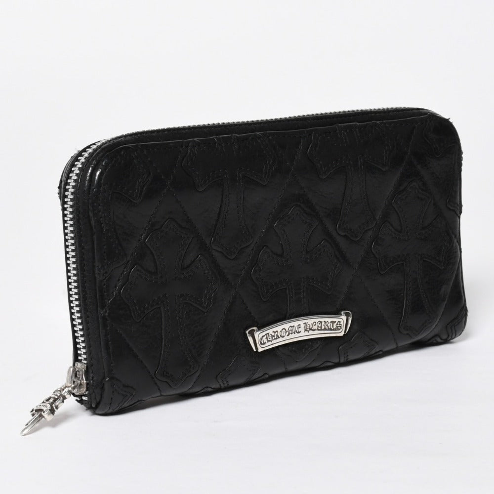CHROME HEARTS REC F ZIP QUILTED REC F ZIP Quilted Long Wallet Cemetery Cross Patch Silver 925 Good Condition Used 4a009198