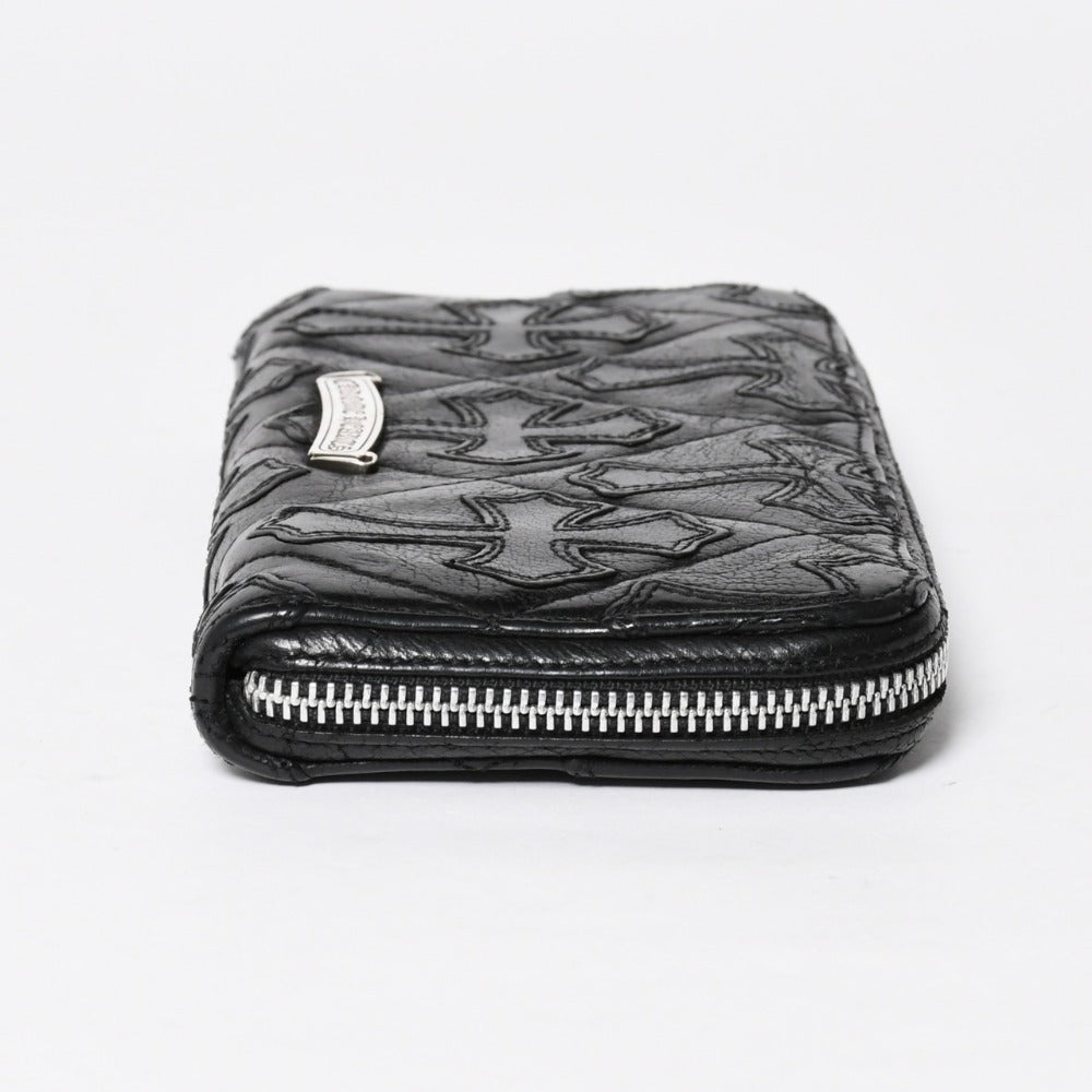 CHROME HEARTS REC F ZIP QUILTED REC F ZIP Quilted Long Wallet Cemetery Cross Patch Silver 925 Good Condition Used 4a009198