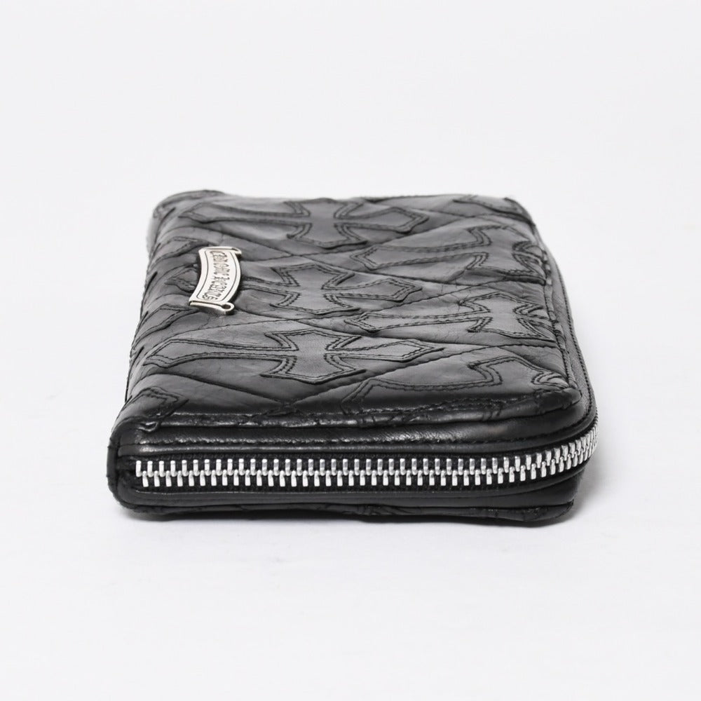 CHROME HEARTS REC F ZIP QUILTED REC F ZIP Quilted Long Wallet Cemetery Cross Patch Silver 925 Good Condition Used 4a009196