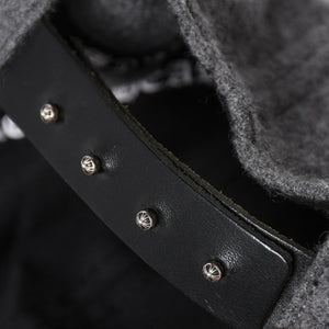 極美品 CHROME HEARTS クロムハーツ CH レザーパッチ ベースボールキャップ クロスボール ウール シルバー金具 グレー 中古 4a009023