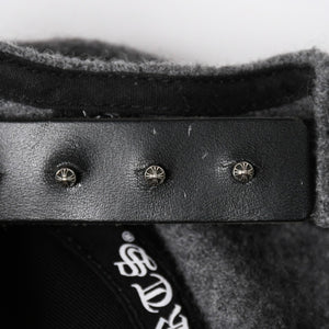 極美品 CHROME HEARTS クロムハーツ CH レザーパッチ ベースボールキャップ クロスボール ウール シルバー金具 グレー 中古 4a009023