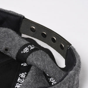 極美品 CHROME HEARTS クロムハーツ CH レザーパッチ ベースボールキャップ クロスボール ウール シルバー金具 グレー 中古 4a009023