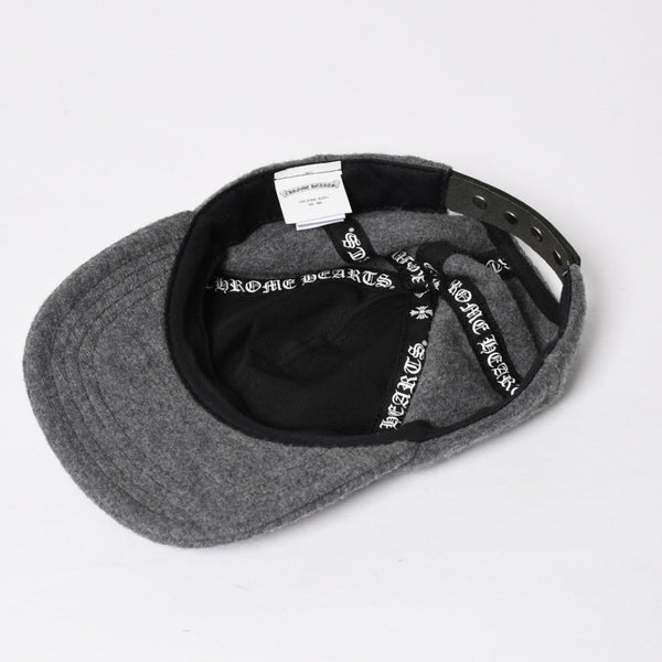 極美品 CHROME HEARTS クロムハーツ CH レザーパッチ ベースボールキャップ クロスボール ウール シルバー金具 グレー 中古 4a009023