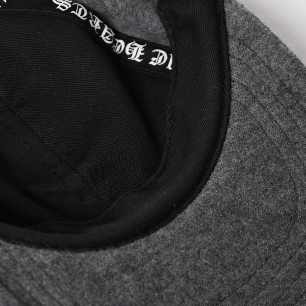 極美品 CHROME HEARTS クロムハーツ CH レザーパッチ ベースボールキャップ クロスボール ウール シルバー金具 グレー 中古 4a009023
