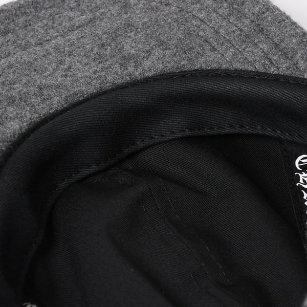 極美品 CHROME HEARTS クロムハーツ CH レザーパッチ ベースボールキャップ クロスボール ウール シルバー金具 グレー 中古 4a009023