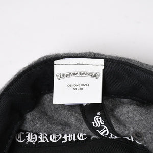 極美品 CHROME HEARTS クロムハーツ CH レザーパッチ ベースボールキャップ クロスボール ウール シルバー金具 グレー 中古 4a009023