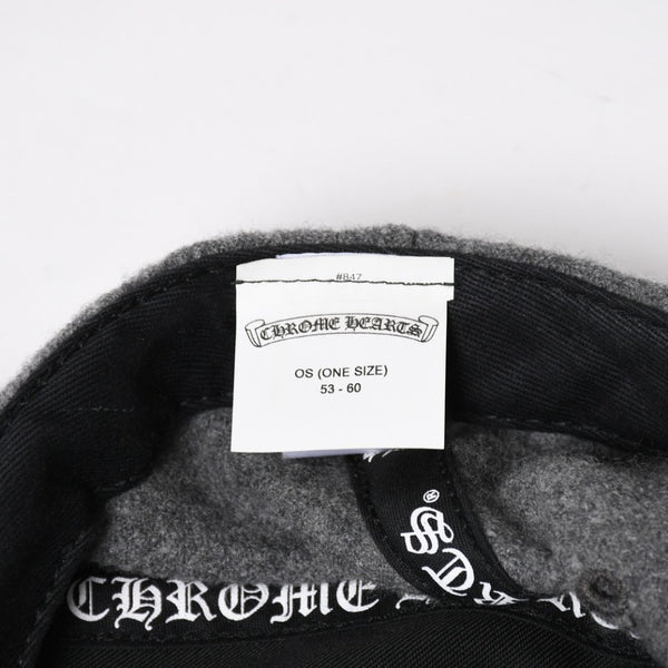 極美品 CHROME HEARTS クロムハーツ CH レザーパッチ ベースボールキャップ クロスボール ウール シルバー金具 グレー 中古 4a009023