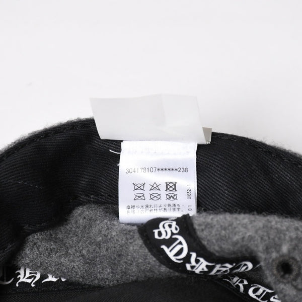 極美品 CHROME HEARTS クロムハーツ CH レザーパッチ ベースボールキャップ クロスボール ウール シルバー金具 グレー 中古 4a009023