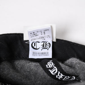 極美品 CHROME HEARTS クロムハーツ CH レザーパッチ ベースボールキャップ クロスボール ウール シルバー金具 グレー 中古 4a009023