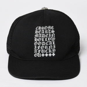 極美品 CHROME HEARTS クロムハーツ EYE CHART TRUCKER CAP アイチャート トラッカーキャップ ONE SIZE 53-60cm ブラック 中古 4a009205