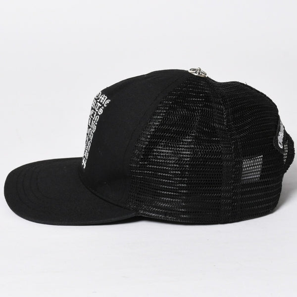 極美品 CHROME HEARTS クロムハーツ EYE CHART TRUCKER CAP アイチャート トラッカーキャップ ONE SIZE 53-60cm ブラック 中古 4a009205