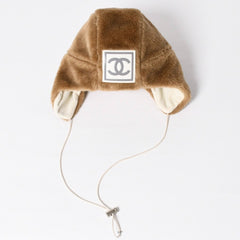 極美品 CHANEL シャネル スポーツライン エコファー トラッパーハット ニットキャップ ココマーク 2001 Mサイズ ブラウン 中古 4a008982