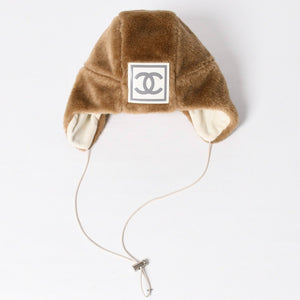 極美品 CHANEL シャネル スポーツライン エコファー トラッパーハット ニットキャップ ココマーク 2001 Mサイズ ブラウン 中古 4a008982