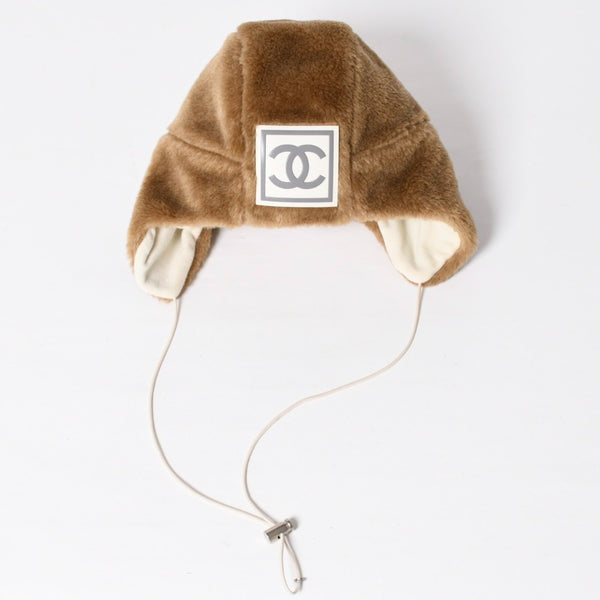 極美品 CHANEL シャネル スポーツライン エコファー トラッパーハット ニットキャップ ココマーク 2001 Mサイズ ブラウン 中古 4a008982