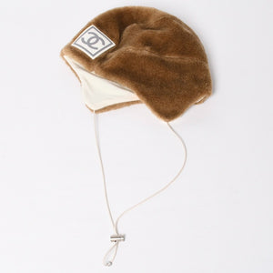 極美品 CHANEL シャネル スポーツライン エコファー トラッパーハット ニットキャップ ココマーク 2001 Mサイズ ブラウン 中古 4a008982