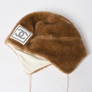 極美品 CHANEL シャネル スポーツライン エコファー トラッパーハット ニットキャップ ココマーク 2001 Mサイズ ブラウン 中古 4a008982