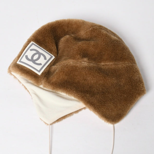 極美品 CHANEL シャネル スポーツライン エコファー トラッパーハット ニットキャップ ココマーク 2001 Mサイズ ブラウン 中古 4a008982