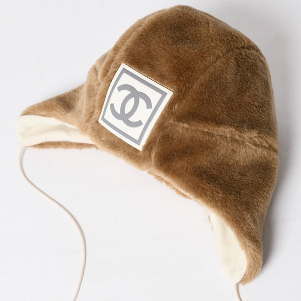 極美品 CHANEL シャネル スポーツライン エコファー トラッパーハット ニットキャップ ココマーク 2001 Mサイズ ブラウン 中古 4a008982