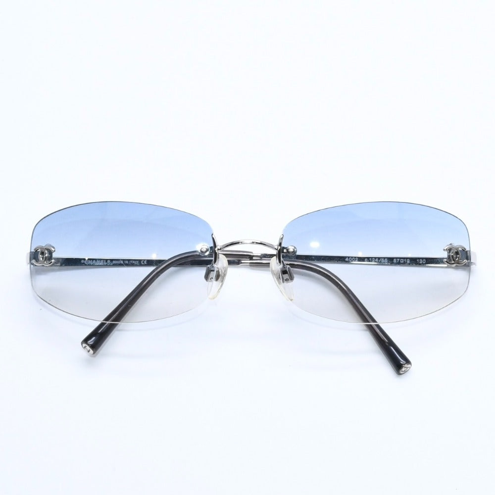 Very Good Condition CHANEL Rimless Sunglasses Eyewear 4002 c.124/55 Size 57□19 130 Coco Mark Blue Silver Used 4a009209
