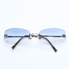 極美品 CHANEL シャネル リムレス サングラス アイウェア 4002 c.124/55 サイズ57□19 130 ココマーク ブルー シルバー 中古 4a009209
