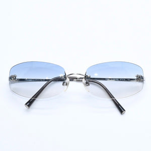 極美品 CHANEL シャネル リムレス サングラス アイウェア 4002 c.124/55 サイズ57□19 130 ココマーク ブルー シルバー 中古 4a009209