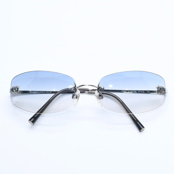 極美品 CHANEL シャネル リムレス サングラス アイウェア 4002 c.124/55 サイズ57□19 130 ココマーク ブルー シルバー 中古 4a009209