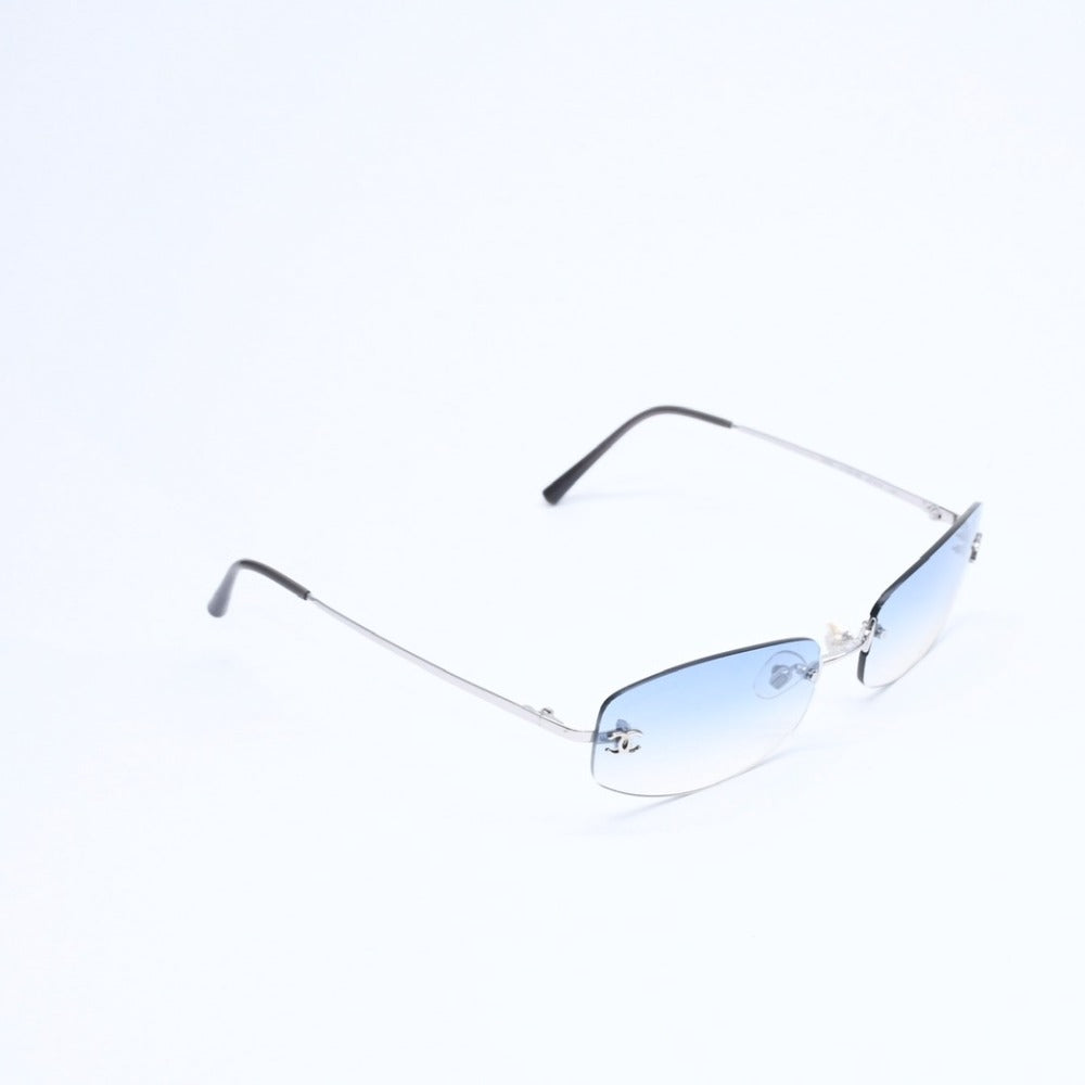 Very Good Condition CHANEL Rimless Sunglasses Eyewear 4002 c.124/55 Size 57□19 130 Coco Mark Blue Silver Used 4a009209