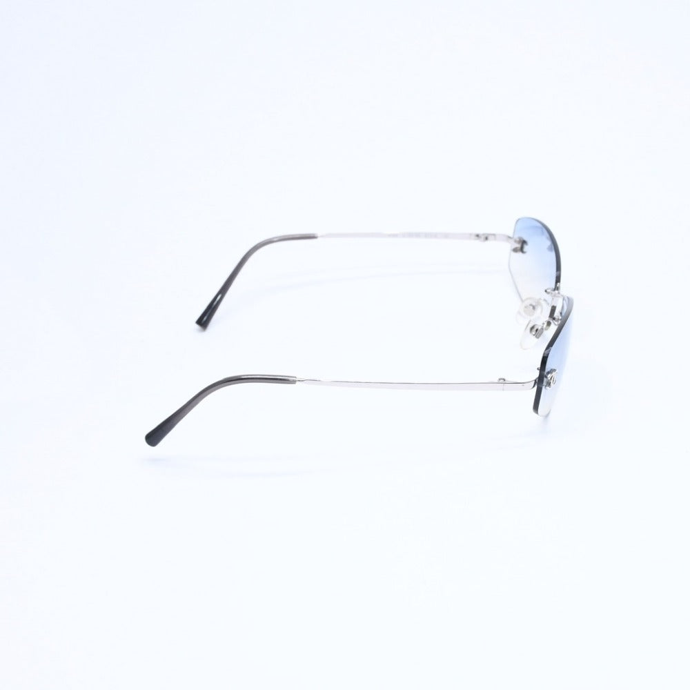 Very Good Condition CHANEL Rimless Sunglasses Eyewear 4002 c.124/55 Size 57□19 130 Coco Mark Blue Silver Used 4a009209