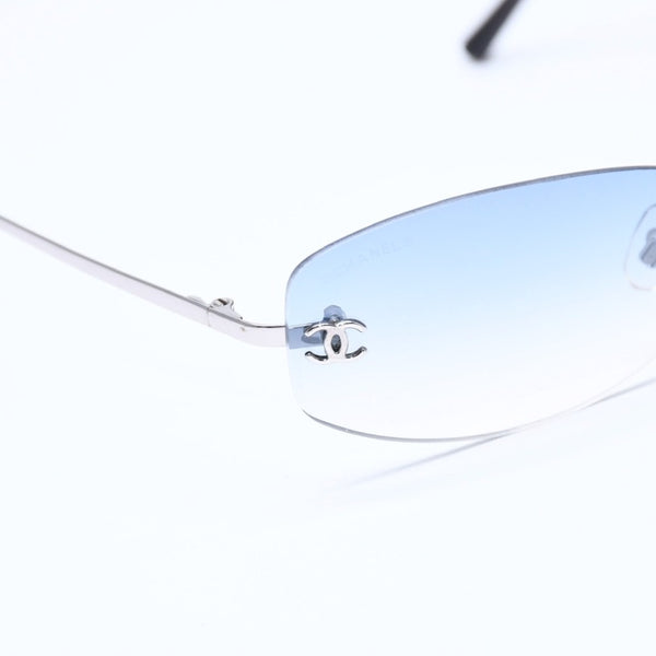 極美品 CHANEL シャネル リムレス サングラス アイウェア 4002 c.124/55 サイズ57□19 130 ココマーク ブルー シルバー 中古 4a009209
